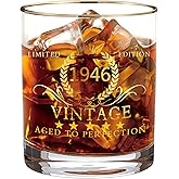 Dingyijie 1946 80th Birthday Gifts for Men - Funny Birthday Gifts for Dad, Grandpa, Workmate and Friends, Men Birthday Gift Ideas, Limited 1946 Edition Whiskey Glass (Men's 80th Birthday Gift)