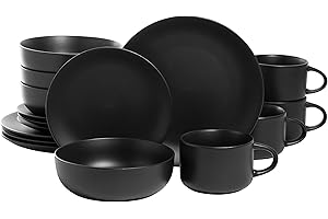 10 Strawberry Street Wazee Matte Coupe Dinnerware Set, 16 pc, Black