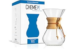 CHEMEX CFCM-6A Classic Series, Pour-Over Glass Coffeemaker, 6-Cup - Exclusive Packaging, Clear