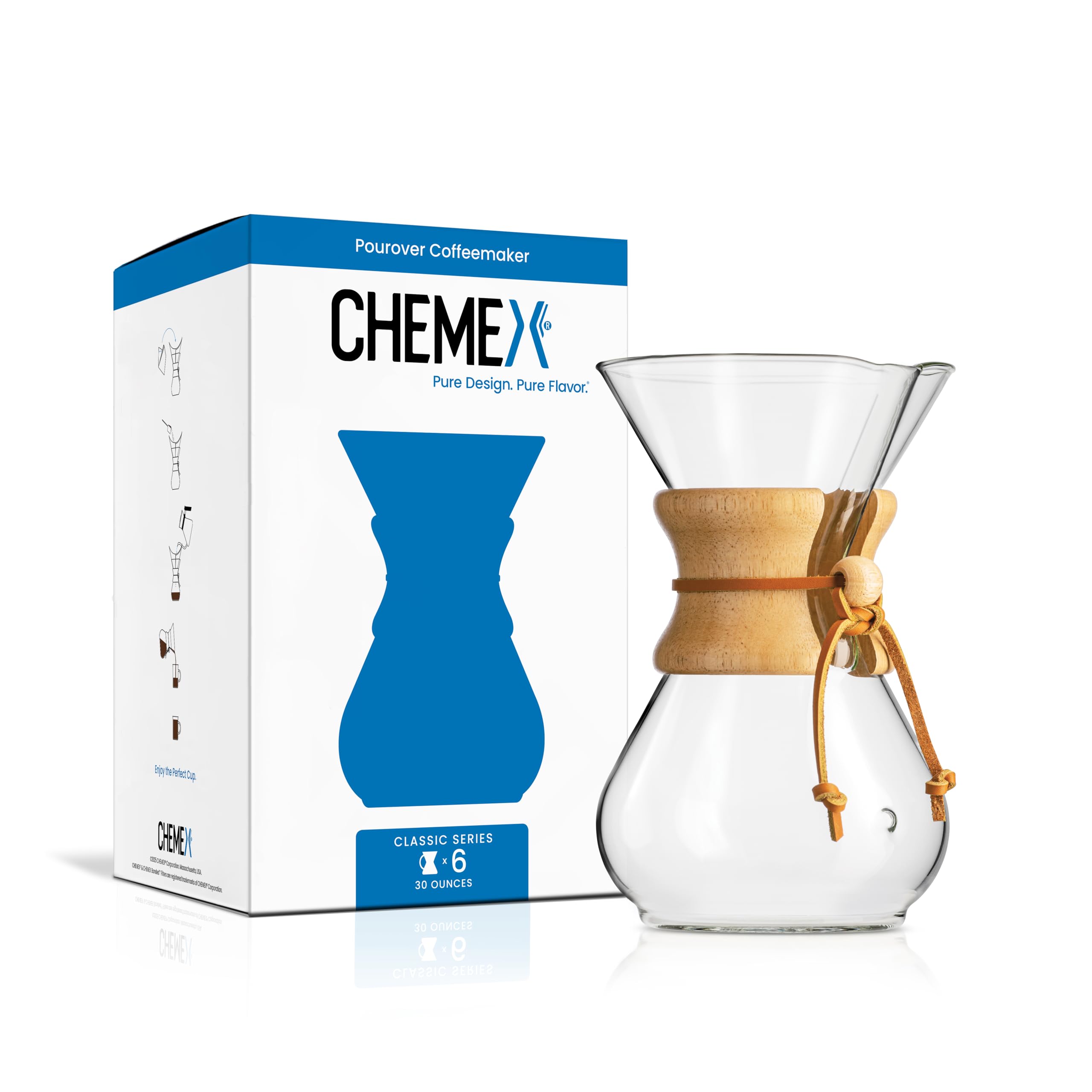 Chemex Pour-Over Glass Coffeemaker - Classic Series - 6-Cup - Exclusive Packaging