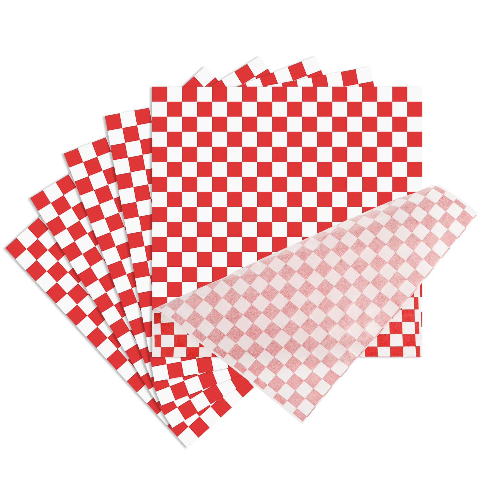 Firtink 100 Sheets Food Grade Wrap Paper Checkered Basket Liners Greaseproof Papers Oil-Proof for Deli/BBQ Sandwich Hamburgers Leftovers Gift Wrapping Tissue, 11x10 Inch