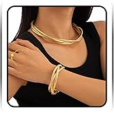 Sethexy Chunky Choker Necklaces Bracelet and Earrings Set Punk Layered Snake Chain Collar Necklaces Costume Jewelry Set for Women