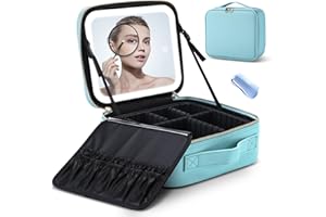 MUIIUM Travel Makeup Bag with Light Up Mirror, Large Makeup Train Case with Adjustable Dividers, Makeup Case with lighted mirror, Makeup Travel Case, Cosmetic Bag with 10x Magnifying Mirror (Bonus Combs)