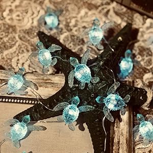 Beach Theme Green Sea Turtle String Lights 10ft 30 LEDs Operated with USB Plug-in, Battery Pack and Multi-Function Remote Control for Christmas House Party Bathroom Baby Shower Decoration