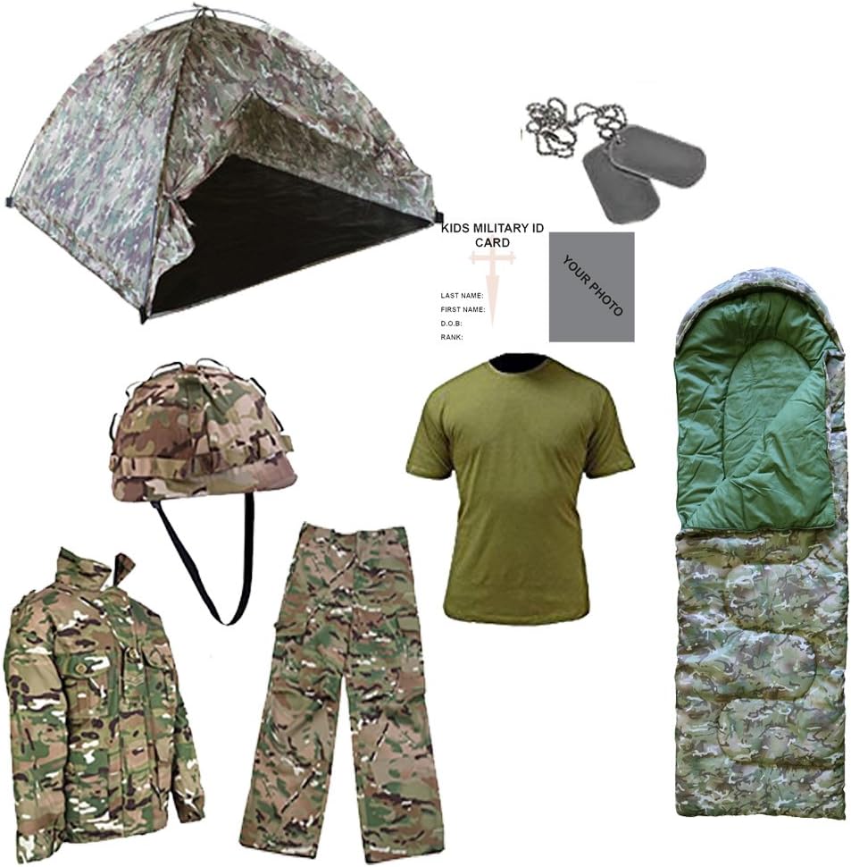 Contact Left Kids Pack S Pop Up Dome Tent, Sleeping Bag & Outfit- MTP With Free Kids Army/Military ID Card!