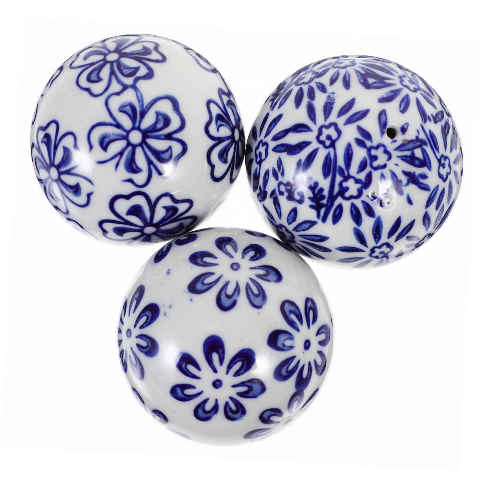 Artibetter Ceramics 3pcs Porcelain Sphere Balls - Blue and White Centerpiece Balls - Chinese Floating Ceramic Orbs Spheres for Bowl Vase Basket Dish Fish Tank - 6x6cm