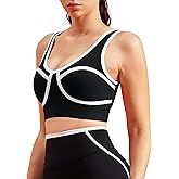 colorskin Women Sports Workout Bras Contrast Piping Bras Wirefree Yoga Bra Padded Sports Bra