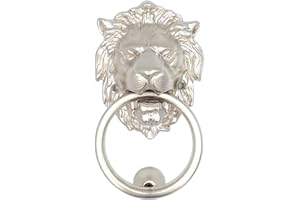 Anatolica Lions Head Door Knocker,7.1 inches,Solid Brass,Regency Period(Matte Silver Satin)