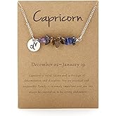Natural Stone Zodiac Sign Choker Necklace with Wish Cards 12 Constellation Healing Gemstone Raw Crystal Astrology Necklace for Women Girls Horoscope Jewelry Birthday Gifts