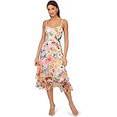 Adrianna Papell Womens Printed Embroidered Midi Dress