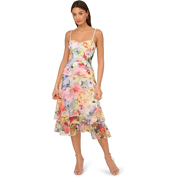 knee length dresses for ladies Adrianna Papell Beaded Mesh Gown