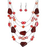 Layered Chunky Beaded Necklace for Women Colorful Multi-Layer Statement Necklace and Earrings Set Gift for Her