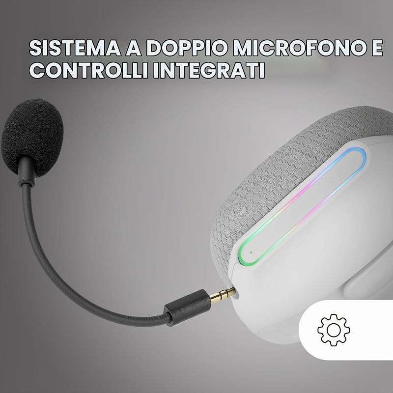MHW-PRO, Cuffie Gaming Wireless ARGB Flow, Suono Surround 3D 7.1, Bluetooth 5.3 + 2.4GHz + Jack 3.5mm, Design Ergonomico Ultralight, Doppio Microfono, Multiplatform, Bianco