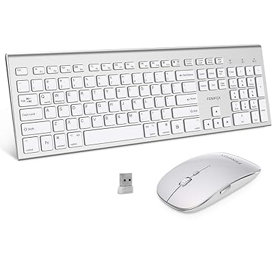 Wireless Keyboard and Mouse,FENIFOX Full-Size USB Dual System Switching Double Ergonomic Whisper-Quiet Compatible with PC Desktop Computer macOS Windows -Silver White