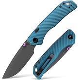 Vosteed Marten EDC Folding Pocket Knife - 3.30" 154CM Destroyer Gray Blade - Top Liner Lock, Steel Blue Aluminum Handle - Fishing, Hiking Knives - A1612