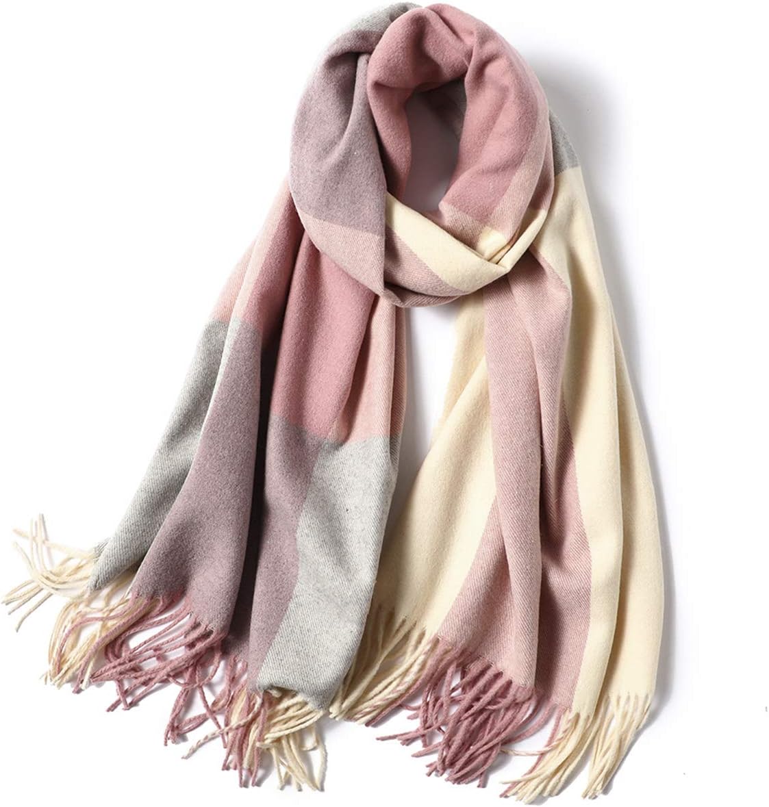 DIFLY Womens Contrast Color Large Soft Cashmere Pashmina Shawls Wraps Scarf Winter Warm Tassel Shawl Scarves