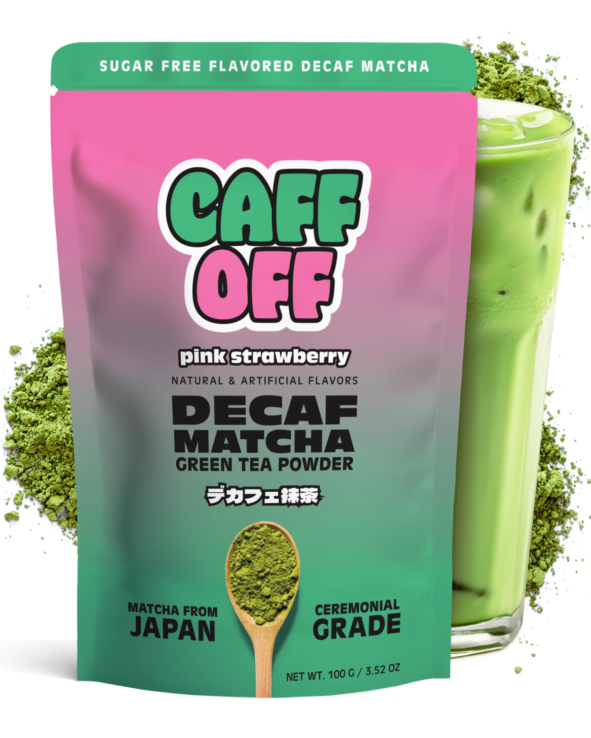 Caff Off Decaf Strawberry Matcha Green Tea Powder