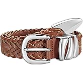 SUOSDEY Braided Leather Belt for Women, 1.2 inch Width Soft Woven Belt for Jeans Pants Dress