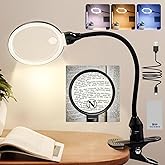 15X Magnifying Glass with Light and Stand, 3 Color Modes Dimmable Table Lighted Magnifier with Clamp, Flexible Gooseneck Desk Lamp Hands Free for Close Works, Crafts, Hobby