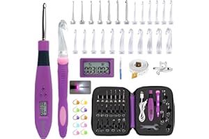 Bybykoi Light Up Crochet Hooks Set with 24 Interchangeable Crochet Kit, Digital Counter, 2 Levels LED, Beginner Knitting Kit for Stitch and Row Counter