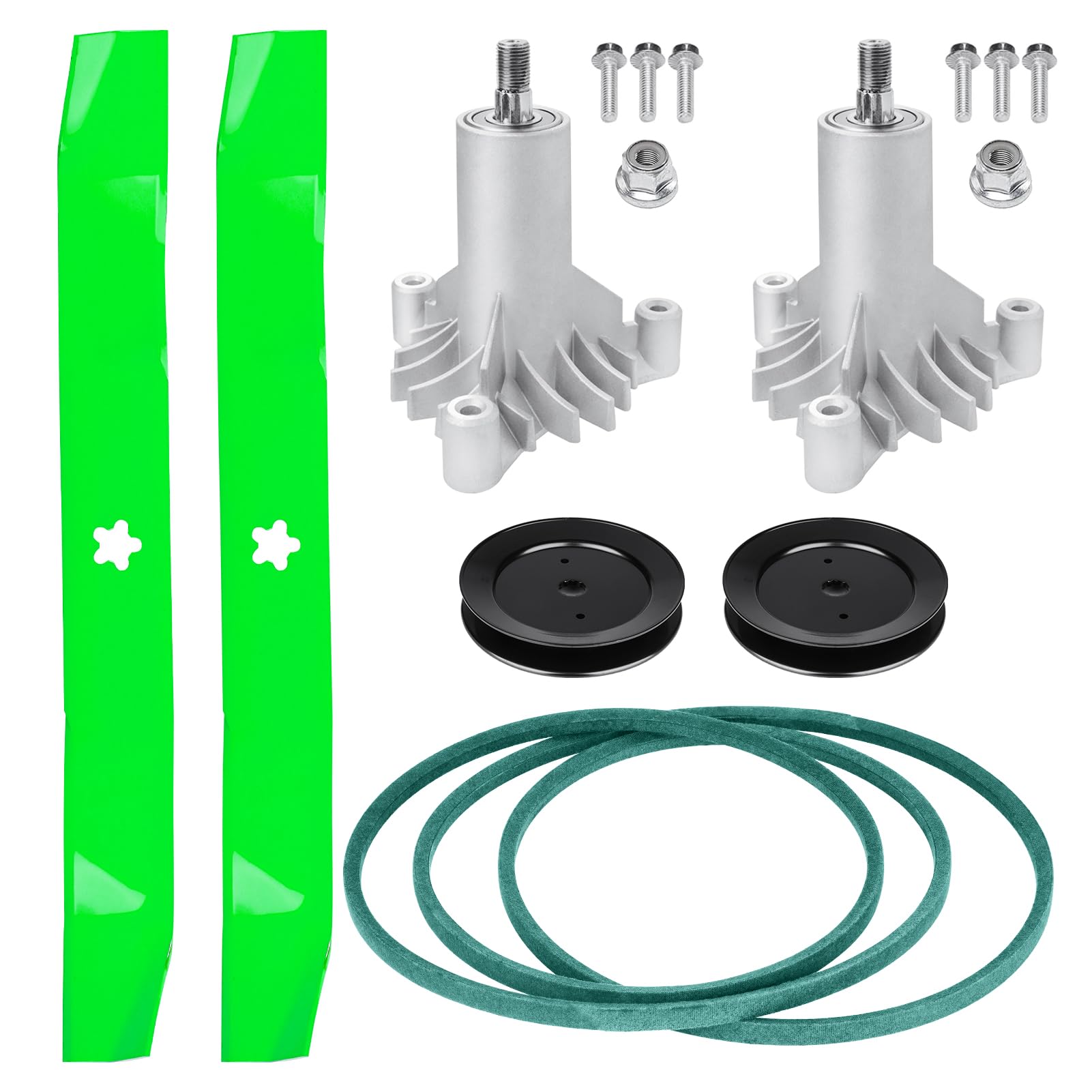 Photo 1 of 130794 532130794 Deck Spindle Rebuild Kit fit for Husqvarna Craftsman 42" YTH1842 YTH2242, Spindle 130794 532130794, Blades 134149, Pulley 173436, 95 1/2" Belt 144959