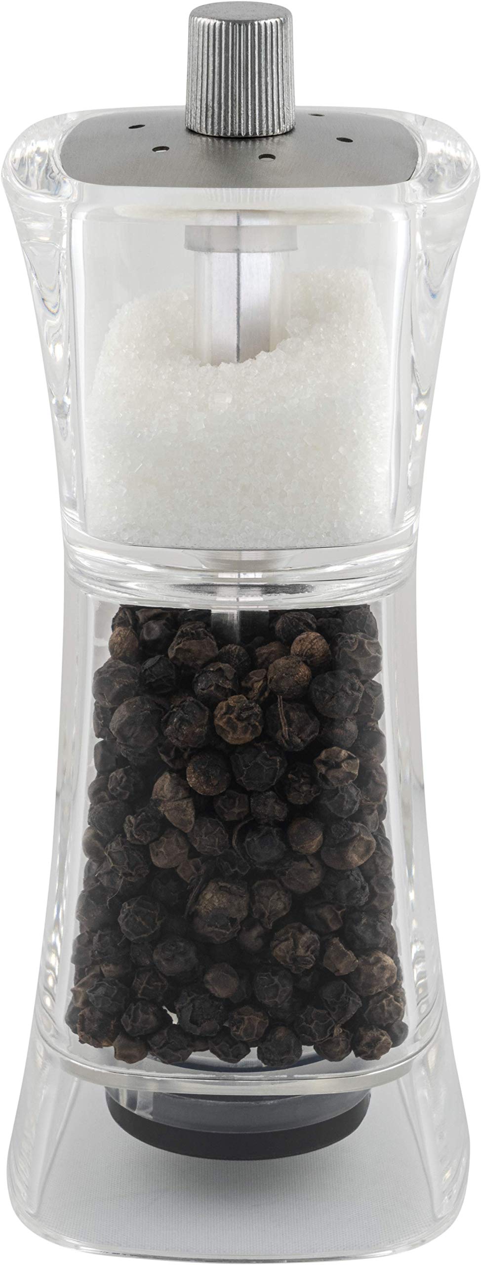 Grunwerg Gmill 9174M Acrylic Combination Salt & Pepper Mill, Ceramic Adjustable Peppercorn Grinder and Salt Shaker, 13cm, Clear