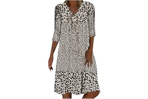 DOLKFU Womens Summer Casual Elbow Sleeve V-Neck Beach Dress Boho Floral Print Vintage Loose Knee Length Sundresses