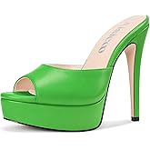 Aisicoo Womens Stiletto High Platform Heel Peep Open Toe Sandals Mules Shoes Slip-on Prom Party Dress Summer 5.3 Inches Heels