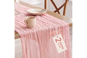 Pureegg 2-Pack Cheese Cloths Table Runner, 120'' Boho Table Cloth Decorations for Party, Baby Shower, Wedding and Farmhouse, Fabric Room Decor, Dusty Pink