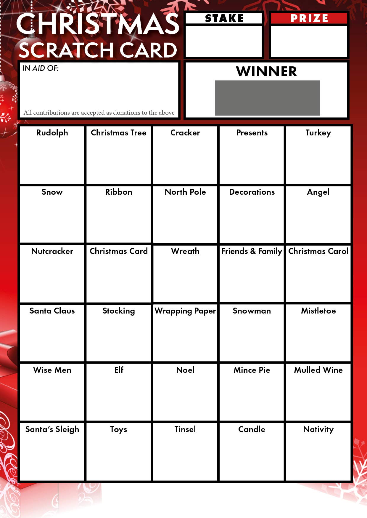 Totally Bonkers - Christmas Theme Fundraising Scratch Cards - 30 Square - A6 (148x105mm) - 10 Pack - TB0067 - Blind Card