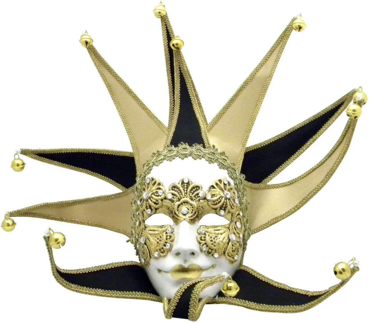 Black and Ocre Volto Macrame Velvet Royal Joker Venetian Mask