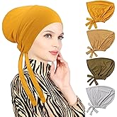 PHOGARY 4 Pcs Women Hijab Undercap, Islamic Muslim Under Hijab Cap Inner Under Scarf Hat Turban with Tie Back Closure