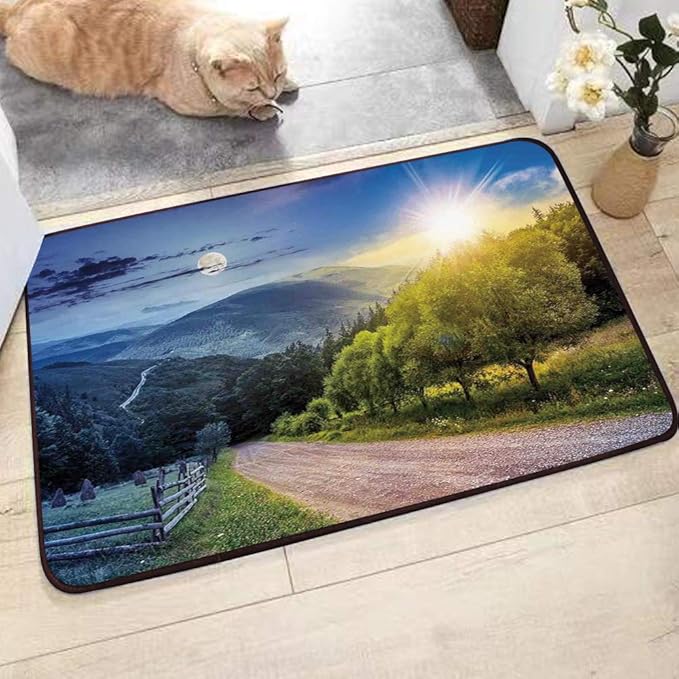 Alfombrillas de baño,Decoración de la granja, día y noche, vista de