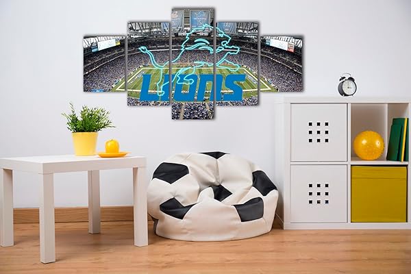 GENERIC (60X100CM/5PCS) FRAMED CANVAS PRINT ORIGINAL POSTER – DETROIT FORD FIELD WITH THE LIONS NEON SIGN – AMERICAN FOOTBALL WALL ART FOR HOME AND OFFICE DECOR