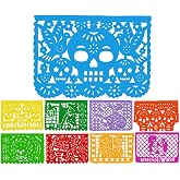 Day of the Dead Papel Picado Banner, 10 XL Flags, 16-feet | Dia de los Muertos Decorations, Halloween Decorations, 10 Oversized Panels for Visual Impact, Handmade in Mexico