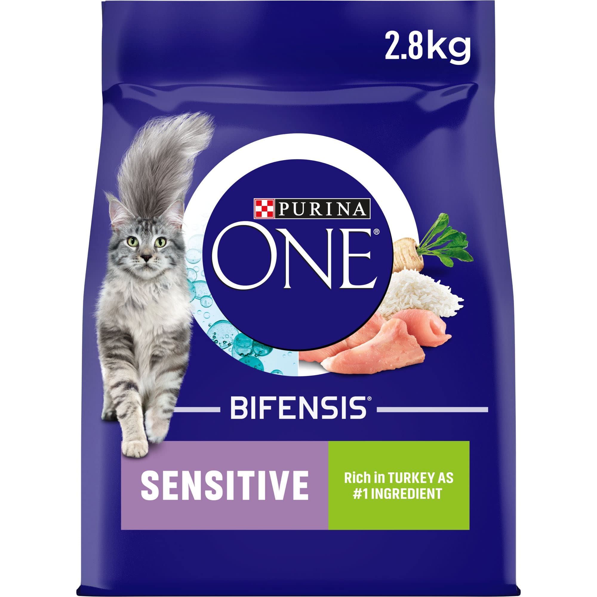 Purina ONE Sensitive Dry Cat Food Turkey & Rice 3kg (Case of 4)