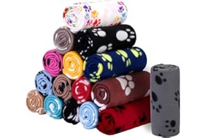 Pedgot 16 Pieces Puppy Dog Blanket with Paw Print Large Size Washable Soft Pet Fleece Blanket Sleep Mat Bed Covers for Small Medium Pet Dog, Cat