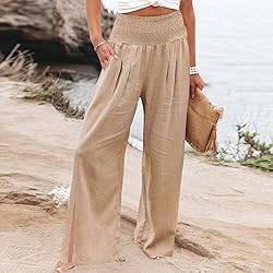 JIOEEH Linen Pants Leg Prints Pants for White