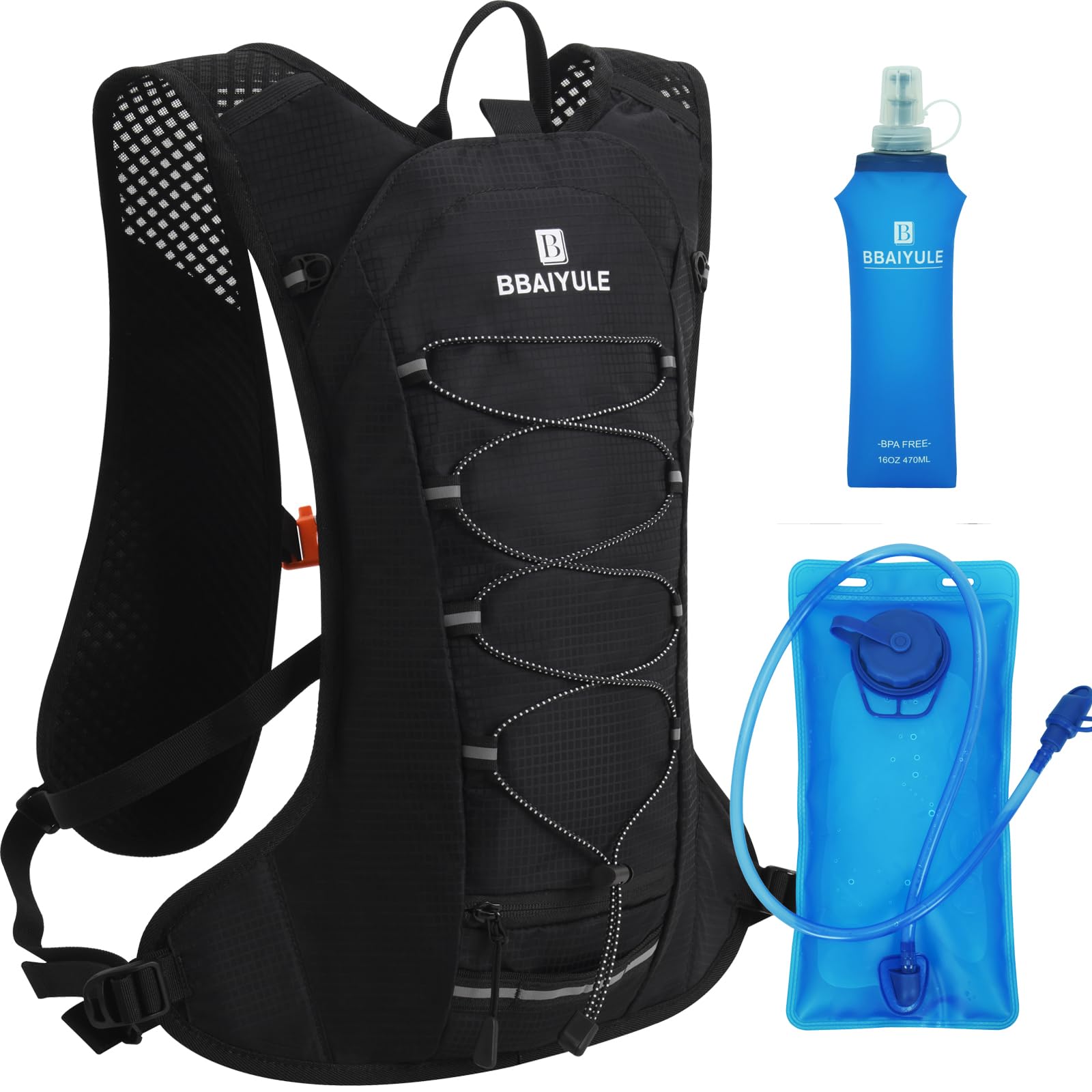 BBAIYULE Hydration Backpack With 2 L Bladder and 470 ml Bottle, Large Running Vest for Men and Women, Hiking, Cycling