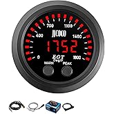 JJCOCO 1800&deg;F Pyrometer Exhaust Gas Temp Gauge Kit with 1/8NPT Type K EGT Sensor &amp; Bracket LED Digital Display Exhaust Gas Temperature Meter for Car &amp; Truck 2-1/16" (52mm)