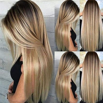 Sexy Women Blonde Wig Ombre Long Brown Gold Straight Black