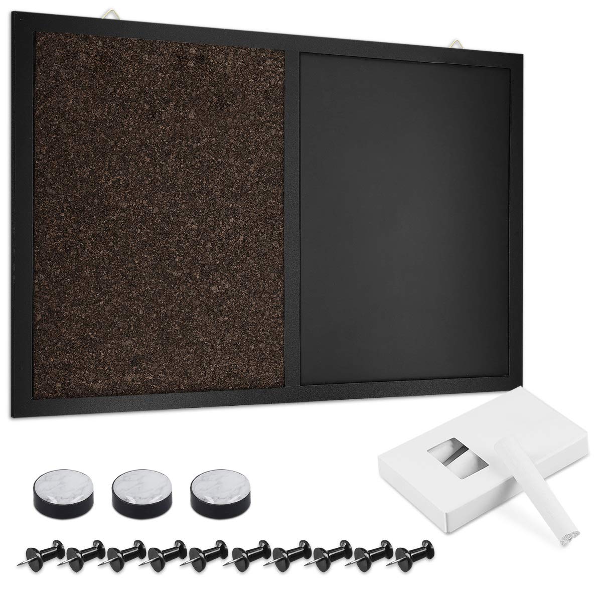 Navaris Combination Chalk and Cork Board - 50 x 70 cm Magnetic Chalkboard Combo Memo Notice Pin Board for Wall - Includes Chalk, Push Pins, Magnets