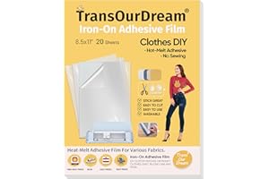 TransOurDream Iron on Double Sided Adhesive Sheets (20 Sheets, 8.5x11) Fabric Glue for Heat Press Patches, Easy to Cut, Great Stickiness
