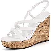 Coutgo Women Platform Wedge Sandals Cork Slingback Wedges Espadrilles Heels Summer Shoes