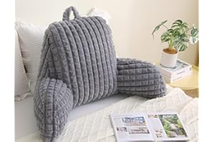 Volple Faux Rabbit Fur Reading Pillow with Arms,Removable Cover,Adjustable Shredded Foam Filling,Bed Rest Back Pillow for Rea