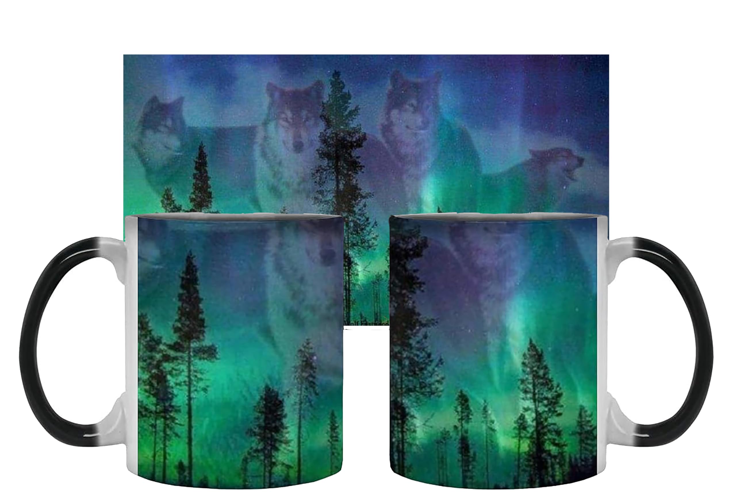 Getagift Aurora Borealis Wolves Magically Appear Magic Mug - Heat Sensitive Color Changing Coffee Cup - Birthday Gift Present Surprise - One Mug Supplied