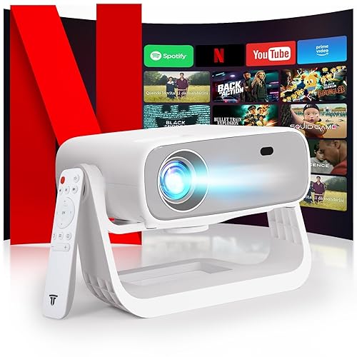 Wielio 2025 New Smart Projector Built-in Apps, Android 11, Native 1080P 4K Supported WiFi 6 Bluetooth 5.2, 680 ANSI, Low Fan Noise (<30dB), Home Cinema Projector for iOS/Android/PS5