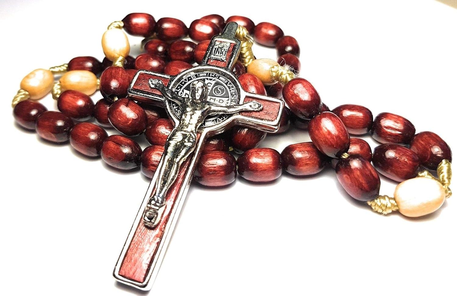 Made in Italy Rosary Blessed by Pope Francis Vatican Rome Holy Father Medal Cross Saint Benedict Patron Saint of Students, Christian Values Honor Veterans US Army solders Addiction Dependence (Brown): Home & Kitchen