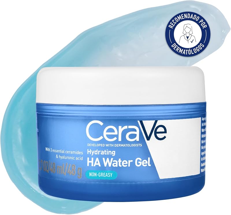 Water Gel Hidratante Ácido Hialurónico de CeraVe para una hidratación con efecto PLUMP, con 3 ceramidas idénticas a las de la piel, ácido hialurónico, niacinamida y cobre PCA, 48g
