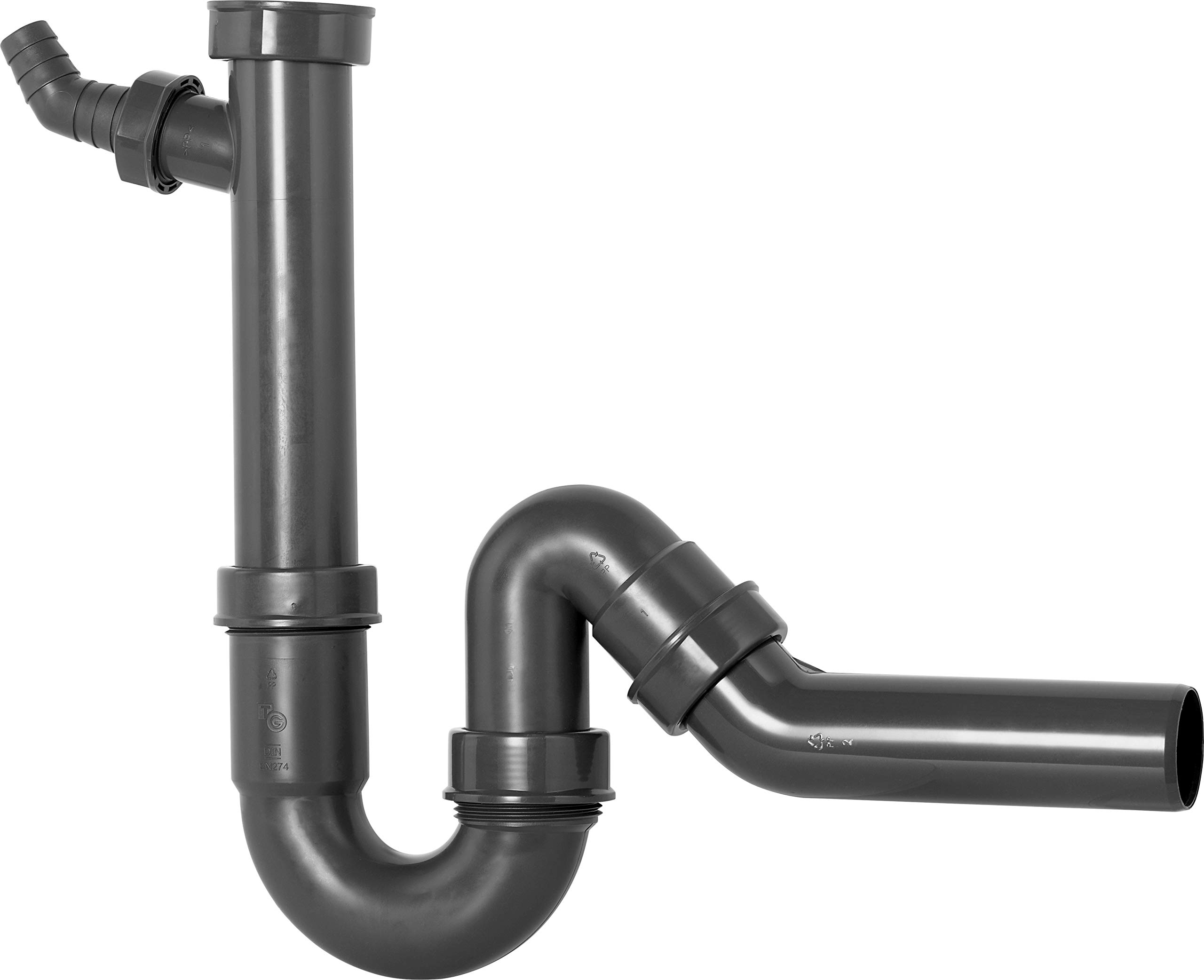 Cornat T353004R Pipe Odour Trap for Sinks 2 Inch x 40 mm-with Device Connection & 45° Branch-Made Plastics-Recyclable Packaging, Gray, 1 1/2 Zoll x 40 mm